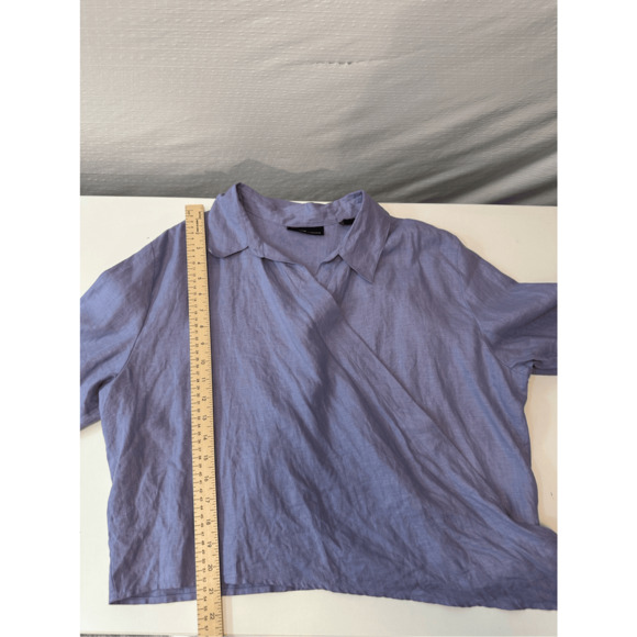Valerie Stevens Womens 100% linen Wrap Blouse XL 3/4 Sleeve Purple Front Tie - Picture 5 of 11